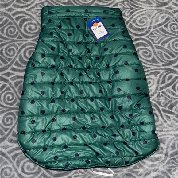 Dog Puffer Jacket in Green with Navy Polka Dots by Top Paw XL NWT - Picture 2 of 9